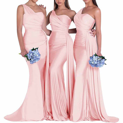 One Shoulder Satin Bridesmaid Dress – Mermaid Silhouette for Weddings & Events