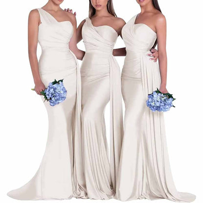One Shoulder Satin Bridesmaid Dress – Mermaid Silhouette for Weddings & Events