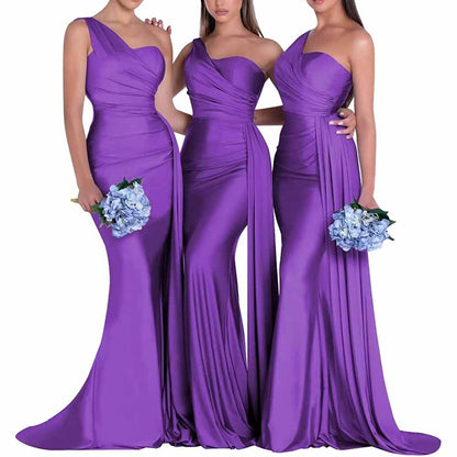 One Shoulder Satin Bridesmaid Dress – Mermaid Silhouette for Weddings & Events