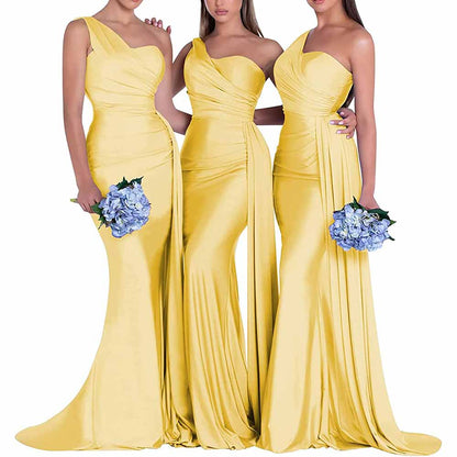 One Shoulder Satin Bridesmaid Dress – Mermaid Silhouette for Weddings & Events