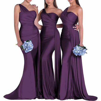 One Shoulder Satin Bridesmaid Dress – Mermaid Silhouette for Weddings & Events