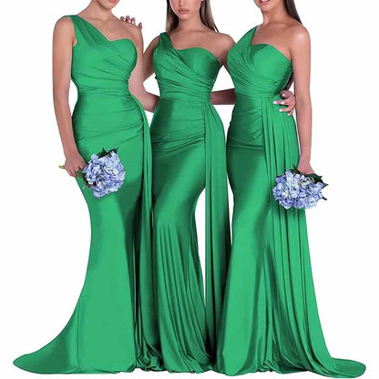One Shoulder Satin Bridesmaid Dress – Mermaid Silhouette for Weddings & Events