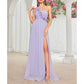 One Shoulder High Split Bridesmaid Dress Chiffon Wedding Guest Dress