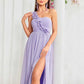 One Shoulder High Split Bridesmaid Dress Chiffon Wedding Guest Dress