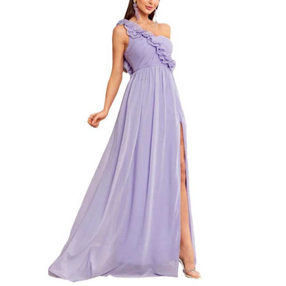 One Shoulder High Split Bridesmaid Dress Chiffon Wedding Guest Dress