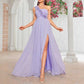 One Shoulder High Split Bridesmaid Dress Chiffon Wedding Guest Dress