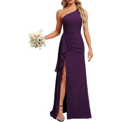 One Shoulder Long Bridesmaid Dresses Pleated A-Line Wedding Guest Outfit Prom Dresses