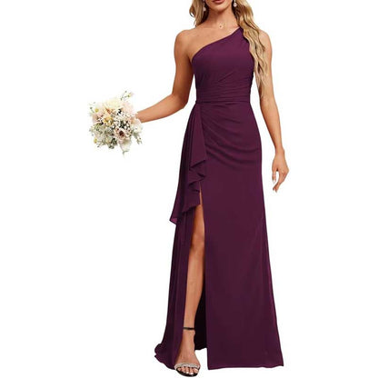 One Shoulder Long Bridesmaid Dresses Pleated A-Line Wedding Guest Outfit Prom Dresses