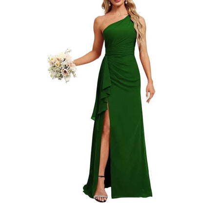 One Shoulder Long Bridesmaid Dresses Pleated A-Line Wedding Guest Outfit Prom Dresses