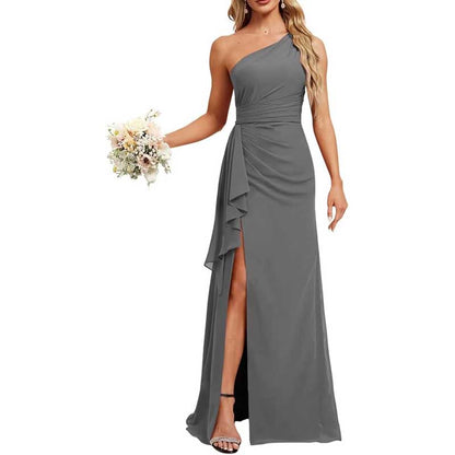 One Shoulder Long Bridesmaid Dresses Pleated A-Line Wedding Guest Outfit Prom Dresses