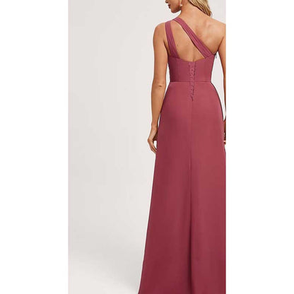 One Shoulder Long Bridesmaid Dresses Pleated A-Line Wedding Guest Outfit Prom Dresses
