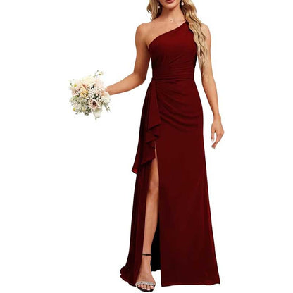 One Shoulder Long Bridesmaid Dresses Pleated A-Line Wedding Guest Outfit Prom Dresses