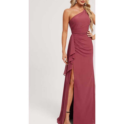 One Shoulder Long Bridesmaid Dresses Pleated A-Line Wedding Guest Outfit Prom Dresses