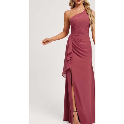 One Shoulder Long Bridesmaid Dresses Pleated A-Line Wedding Guest Outfit Prom Dresses