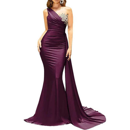 One Shoulder Mermaid Bridesmaid Dress Satin Prom Dress Long Evening Wedding Gowns