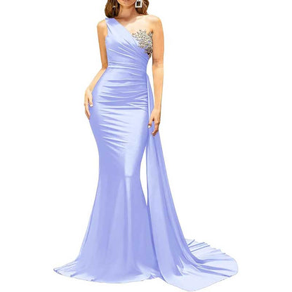 One Shoulder Mermaid Bridesmaid Dress Satin Prom Dress Long Evening Wedding Gowns