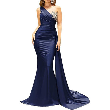 One Shoulder Mermaid Bridesmaid Dress Satin Prom Dress Long Evening Wedding Gowns