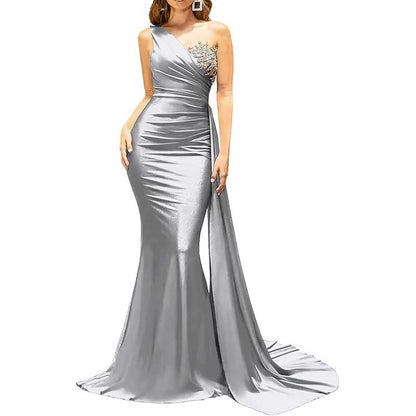 One Shoulder Mermaid Bridesmaid Dress Satin Prom Dress Long Evening Wedding Gowns