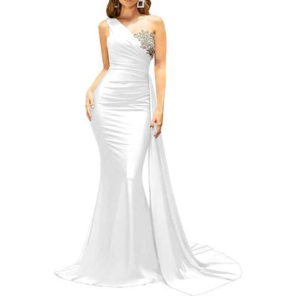 One Shoulder Mermaid Bridesmaid Dress Satin Prom Dress Long Evening Wedding Gowns