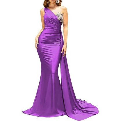 One Shoulder Mermaid Bridesmaid Dress Satin Prom Dress Long Evening Wedding Gowns
