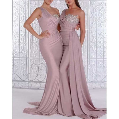 One Shoulder Mermaid Bridesmaid Dress Satin Prom Dress Long Evening Wedding Gowns
