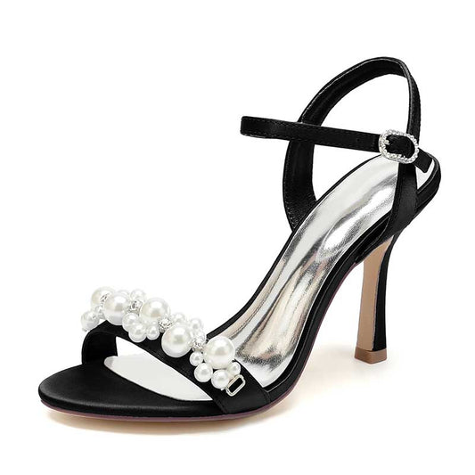 Open Toe Summer Heels Pearls Wedding Shoes Ankle Strap Party Sandals