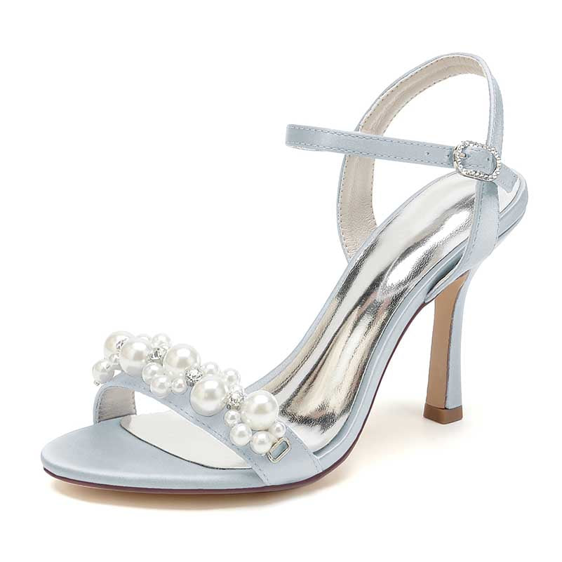 Open Toe Summer Heels Pearls Wedding Shoes Ankle Strap Party Sandals