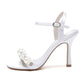 Open Toe Summer Heels Pearls Wedding Shoes Ankle Strap Party Sandals