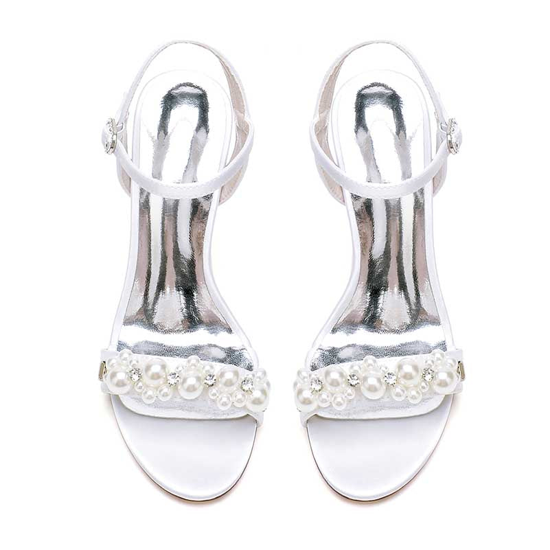 Open Toe Summer Heels Pearls Wedding Shoes Ankle Strap Party Sandals