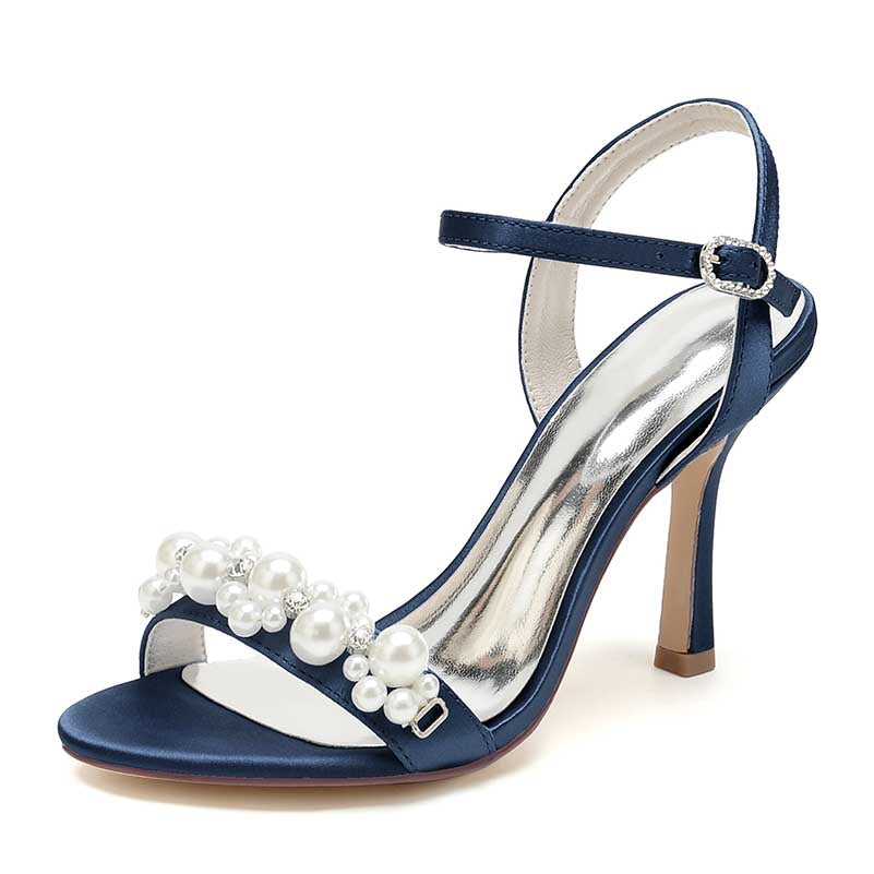 Open Toe Summer Heels Pearls Wedding Shoes Ankle Strap Party Sandals