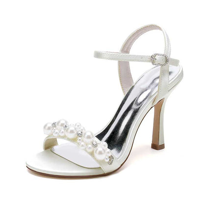 Open Toe Summer Heels Pearls Wedding Shoes Ankle Strap Party Sandals