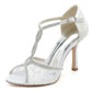 Open Toe Wedding Shoes Lace Bridal Heels Crisscross T-Strap Pumps