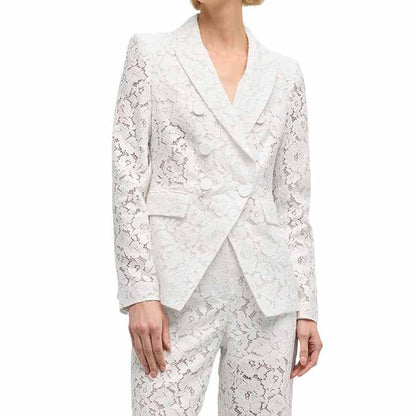 Women's White Lace Blazer Pantsuit Two Pieces Wedding Suit Formal Pantsuit