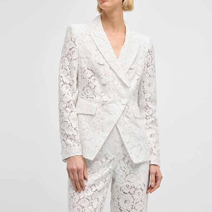 Women's White Lace Blazer Pantsuit Two Pieces Wedding Suit Formal Pantsuit