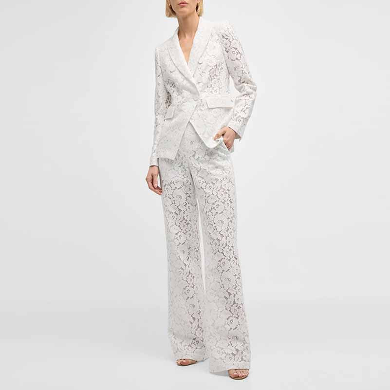 Women's White Lace Blazer Pantsuit Two Pieces Wedding Suit Formal Pantsuit