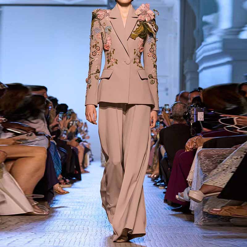 Dusty Pink Floral Pantsuit Handmade Floral Pant and Blazer Set