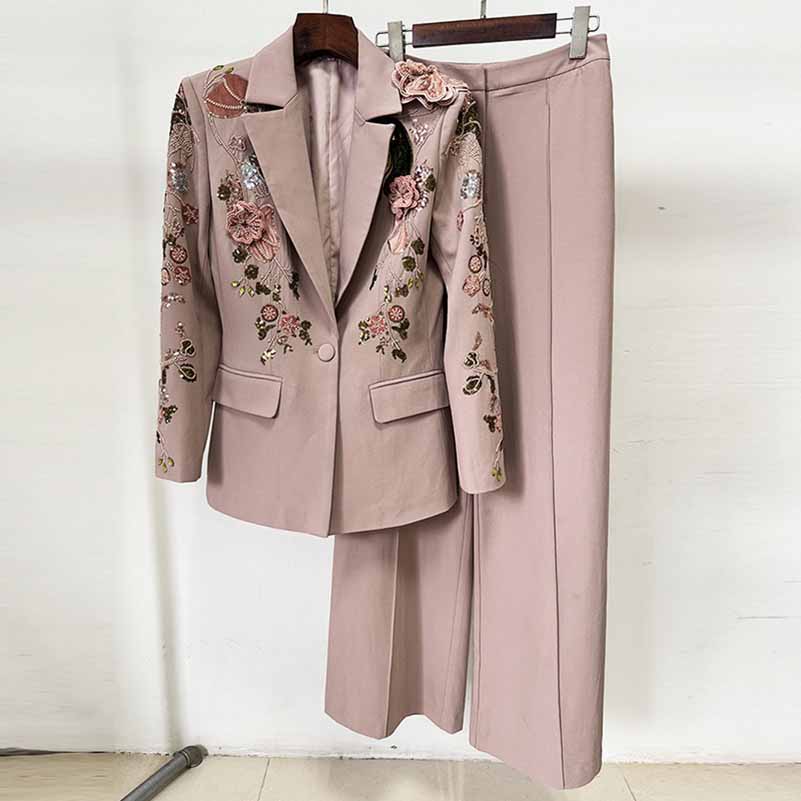 Dusty Pink Floral Pantsuit Handmade Floral Pant and Blazer Set