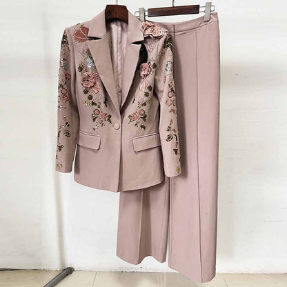 Dusty Pink Floral Pantsuit Handmade Floral Pant and Blazer Set