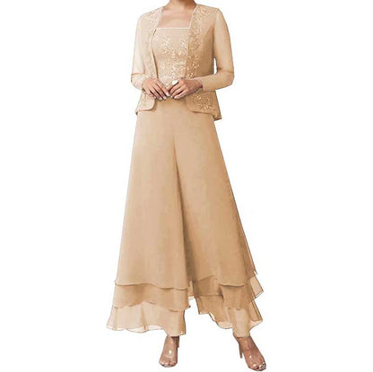 Pantsuits Lace Mother of The Bride Jumpsuits Chiffon Wedding Guest Outfit