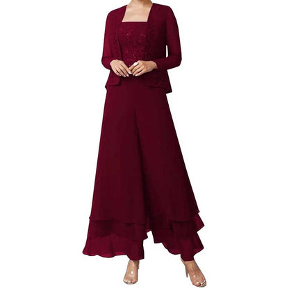 Pantsuits Lace Mother of The Bride Jumpsuits Chiffon Wedding Guest Outfit