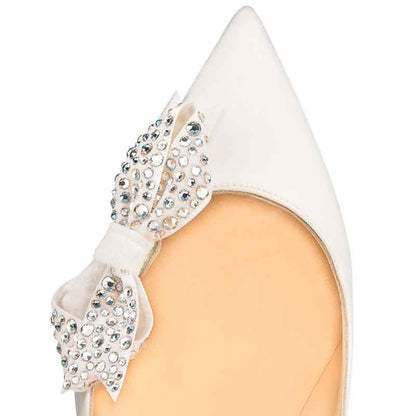 Patent Leather Pointed Toe Pumps Rhinestone Bow Wedding Heels