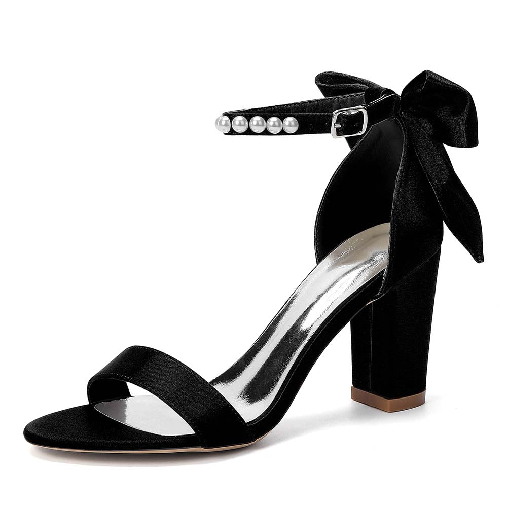 White Pearl Embellished Peep Toe Chunky Heel Sandals