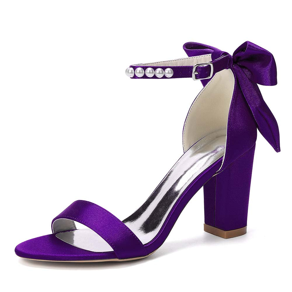 White Pearl Embellished Peep Toe Chunky Heel Sandals