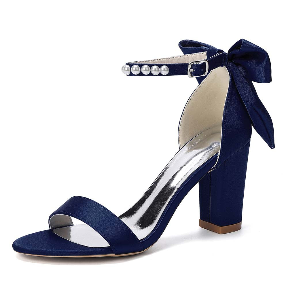 White Pearl Embellished Peep Toe Chunky Heel Sandals