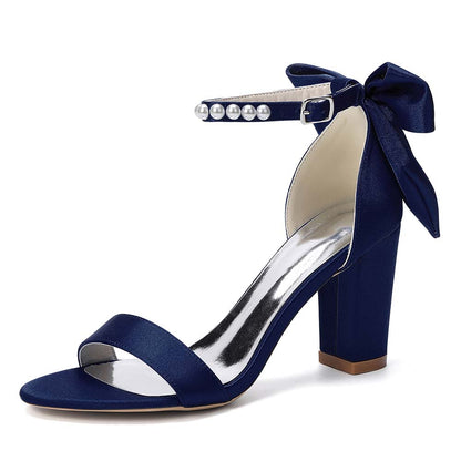 White Pearl Embellished Peep Toe Chunky Heel Sandals