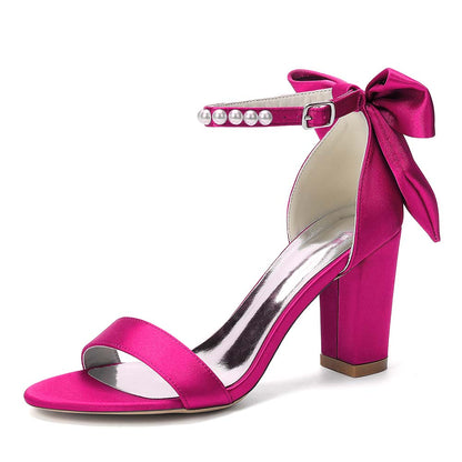 White Pearl Embellished Peep Toe Chunky Heel Sandals