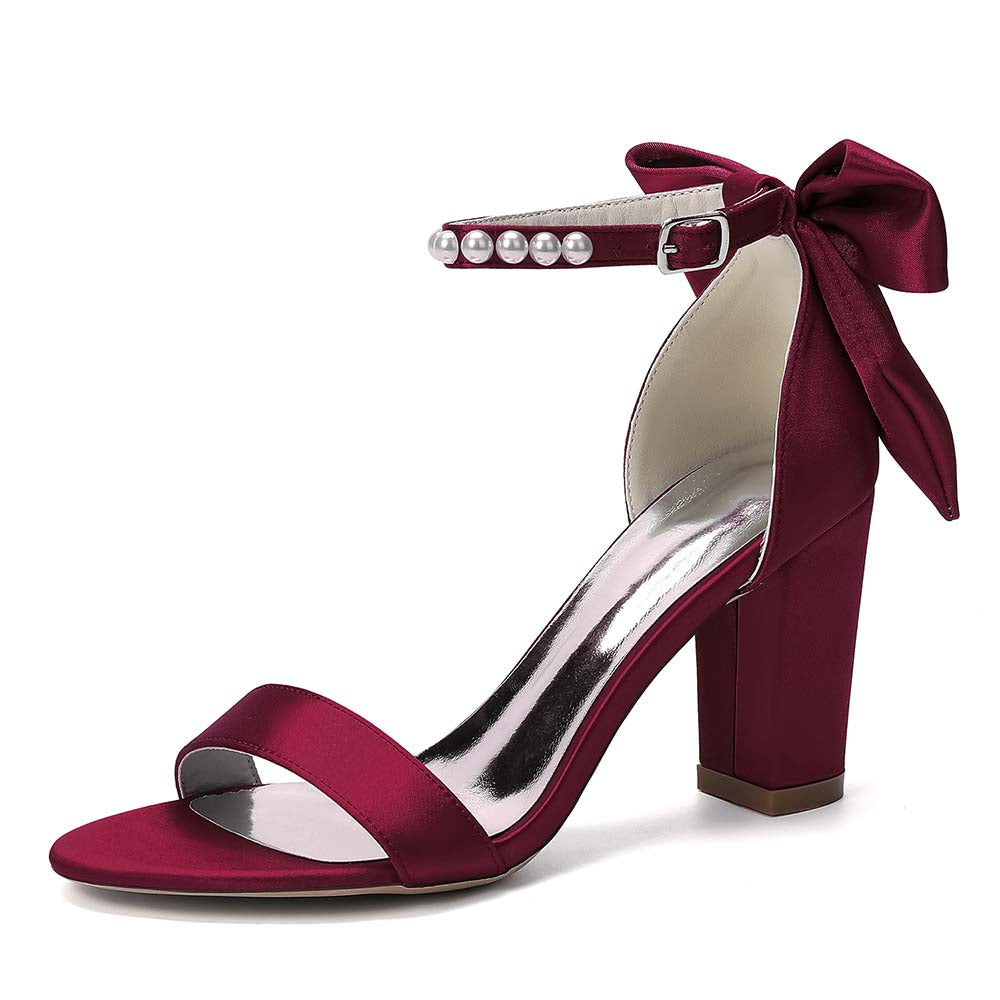 White Pearl Embellished Peep Toe Chunky Heel Sandals