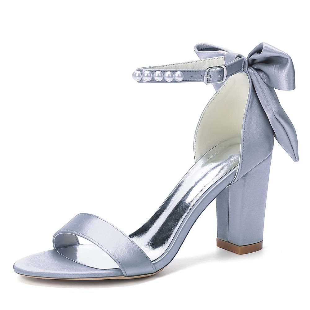 White Pearl Embellished Peep Toe Chunky Heel Sandals