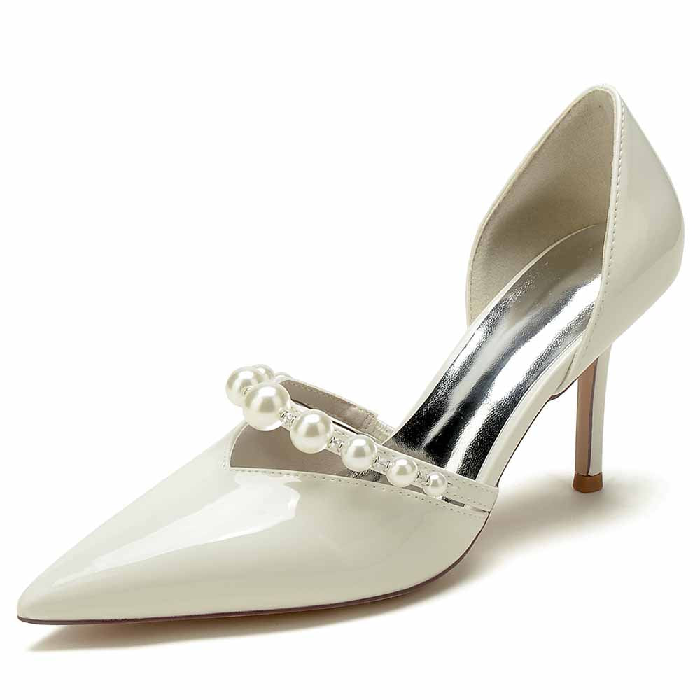 Pearl Wedding Shoes Bride Stiletto High Heels Bridesmaid Heels Pointed Toe Pumps