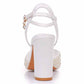 3.74" Pearls Bride Shoes Ankle Strap Chunky Heels Wedding Sandals